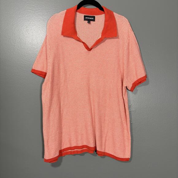 Bonobos Men's Orange Geo Sweater Polo Shirt - XL - Vintage Inspired - Retro Knit - Picture 1 of 6